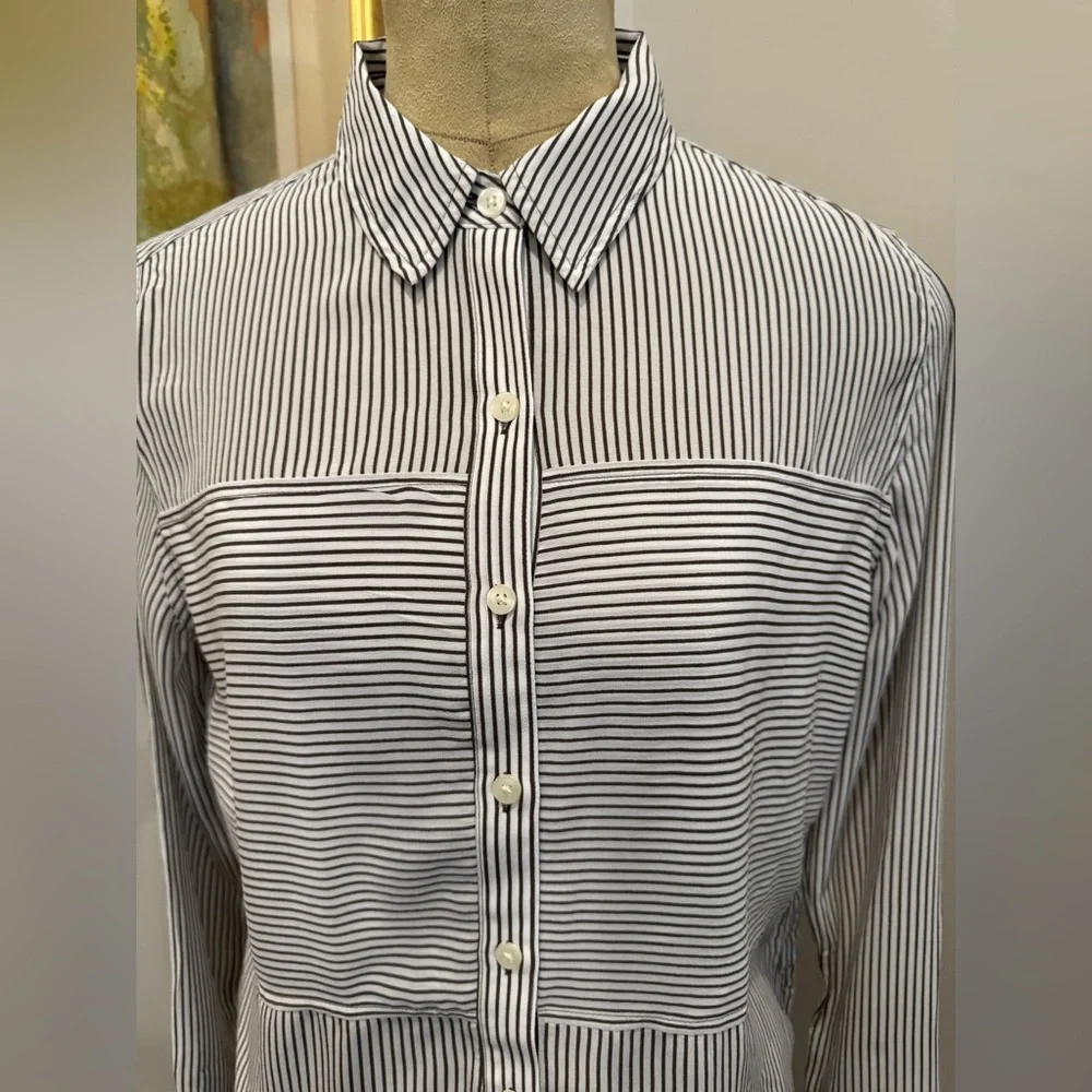 Spanx Washable Silk Long-Sleeve Shirt in Cedar/True Ivory Size Medium - Picture 3 of 8